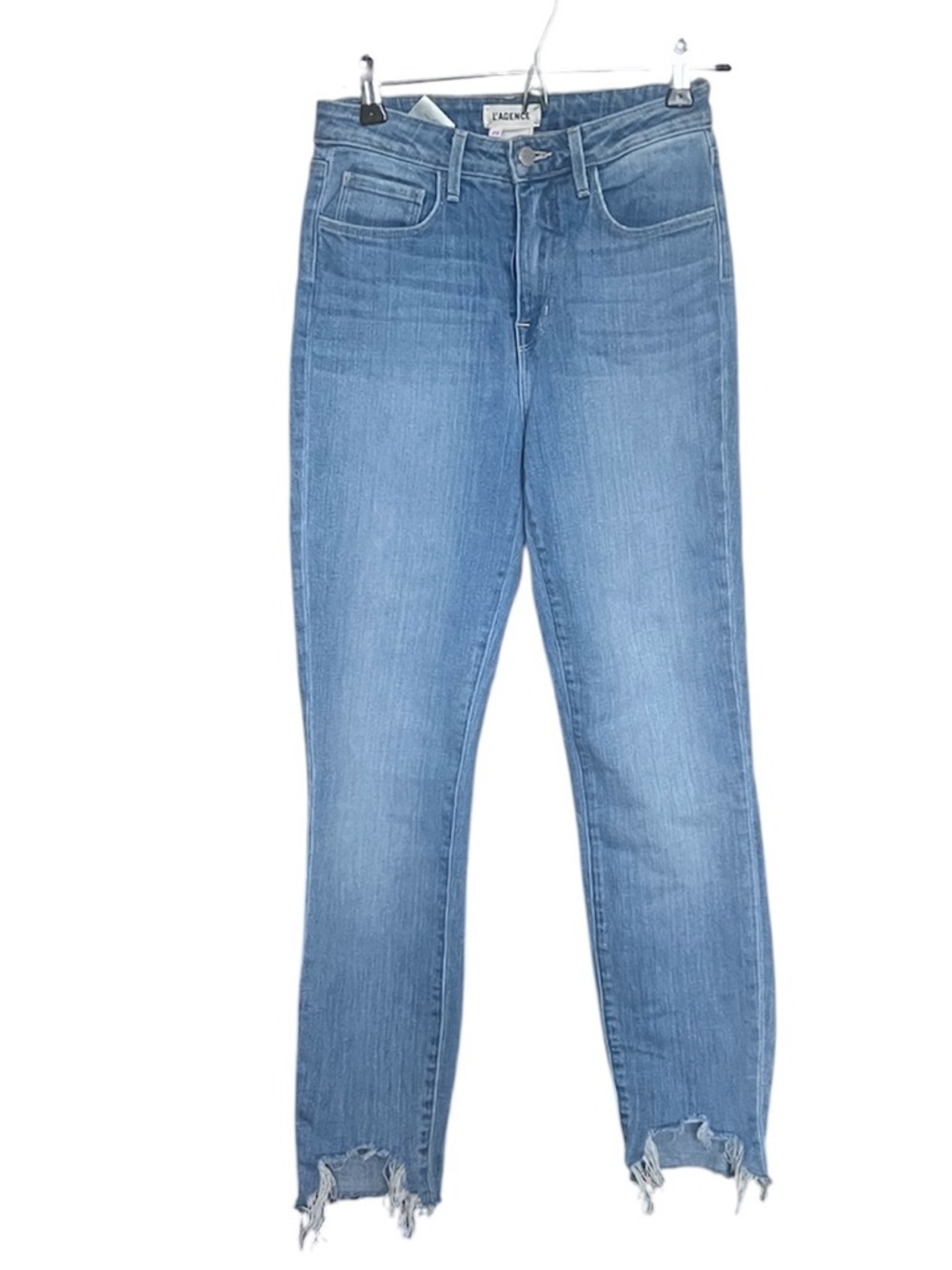 L’AGENCE Frayed Skinny Jeans SZ 25 Tahoe Blue Casual Faded Cropped Stretch - Picture 3 of 9